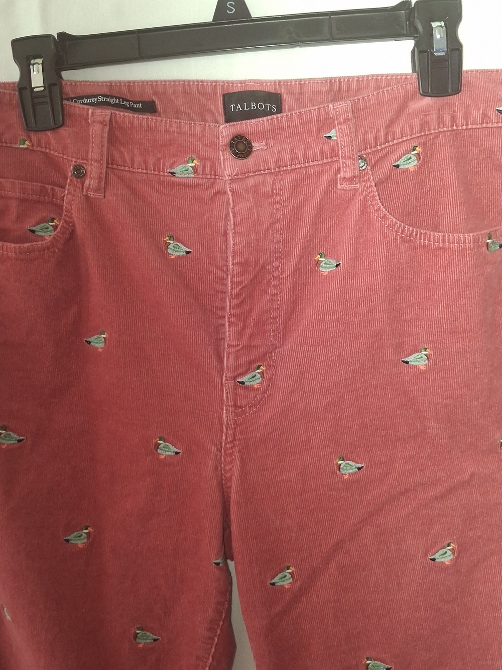 Talbots Corduroy Straight Leg Pants Pink Mallard Duck Embroidered Womens 12P - Picture 4 of 7